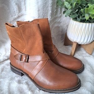 NEW Wolverine Pearl Ankle Boots Tan Leather Moto Boho Zip Up Women's Size 8